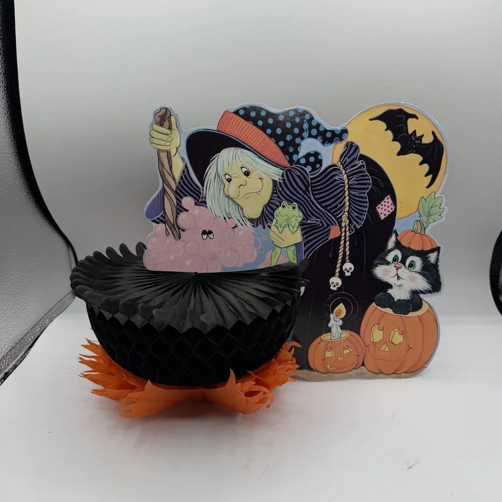 Vintage Witch Potion Cauldron Brew Witches Diecut Honeycomb Halloween Decor 1987